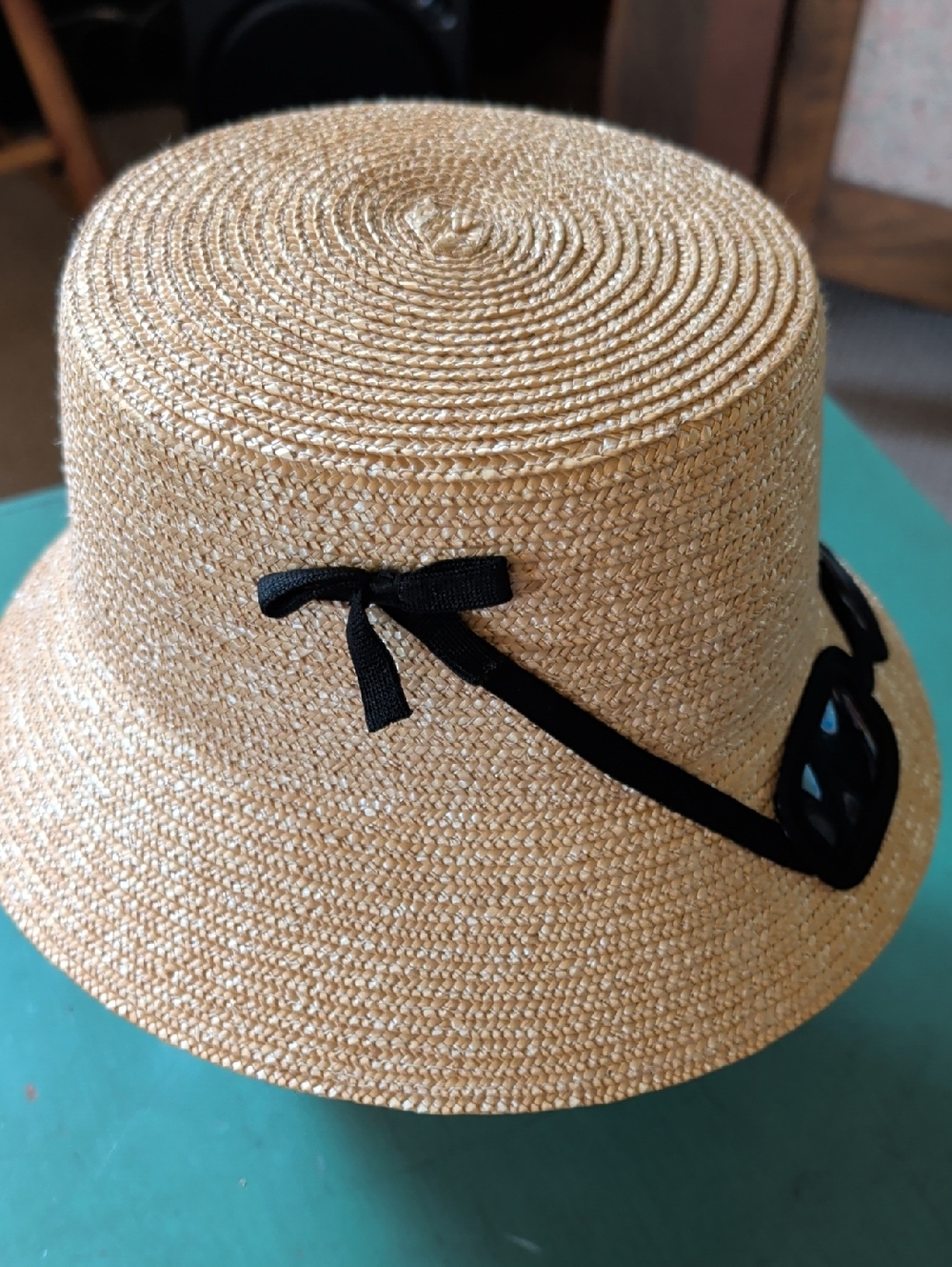 Kate Spade Sunglasses Straw Hat Bucket Summer Beach Tan Hat Black Glasses Iconic - Picture 7 of 16
